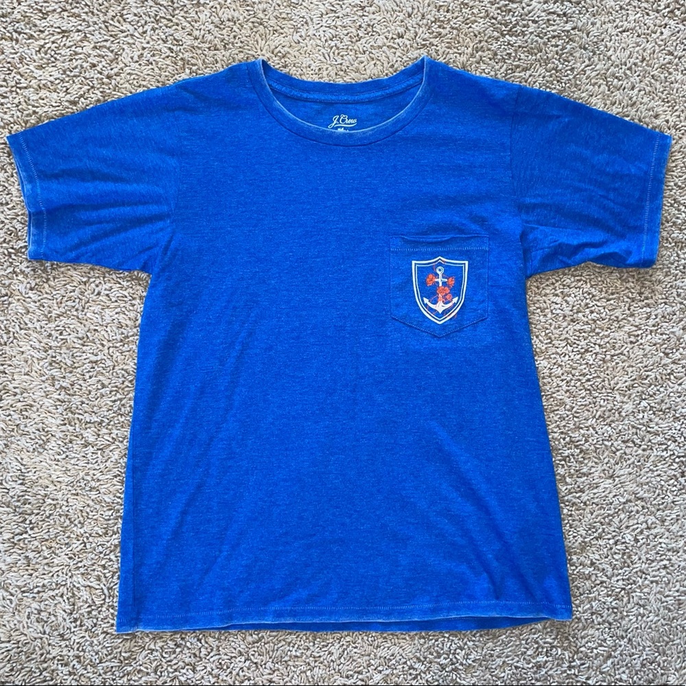 J Crew Short Sleeve T Shirt Floral Anchor Pocket Royal Blue Size Mediun